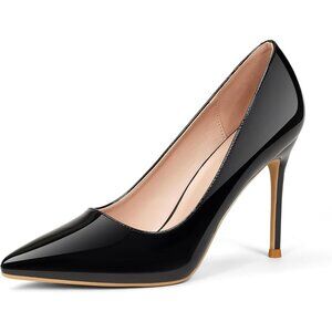 Women Black Polyurethane (PU) Closed Pointed Toe Stiletto High Heel Shoes Pumps